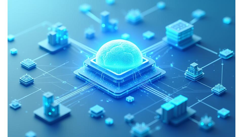 Vizualus proceso srautas, vaizduojantis automatizuotos paskolų paraiškų apdorojimo sistemą su dirbtinio intelekto ir duomenų srautų piktogramomis, atspindinčiomis greitį ir tikslumą.